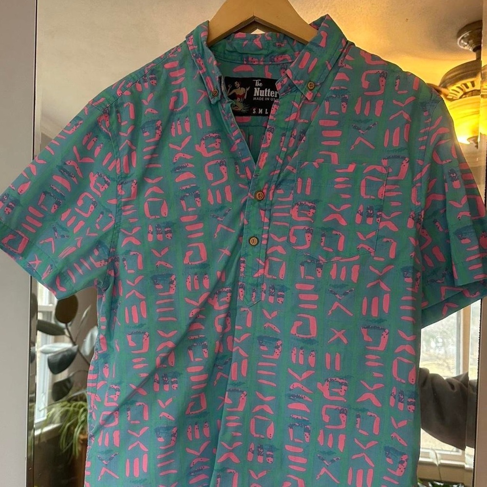 Chubbies Teal and Pink Button Down Shirt